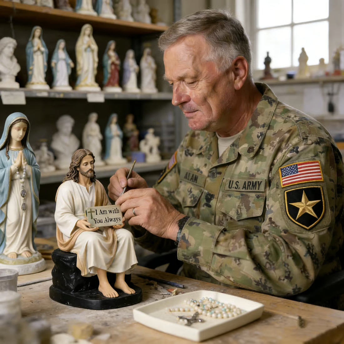 Hand-Painted Resin Jesus Figurine ~ Honoring Veterans