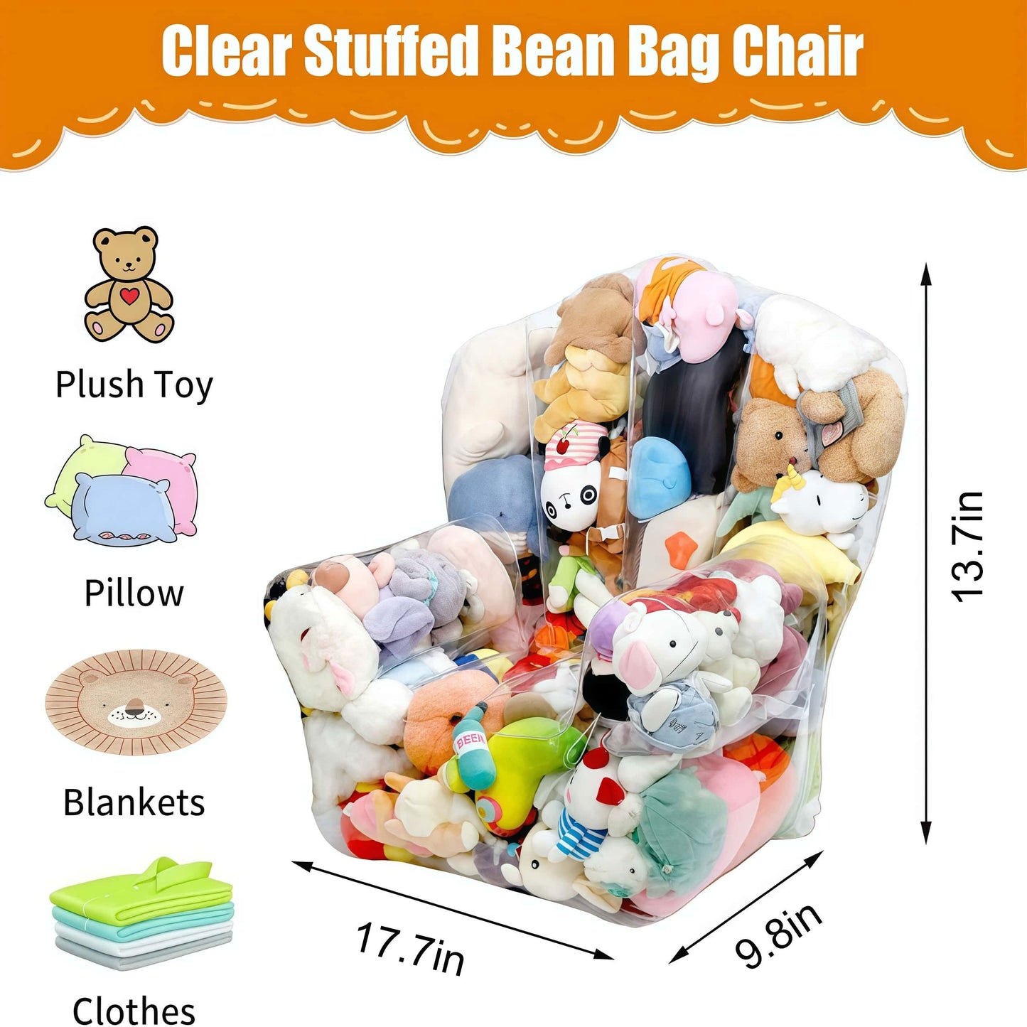 Clear Stuffed Animal Storage Bean Bag Chair🧸✨