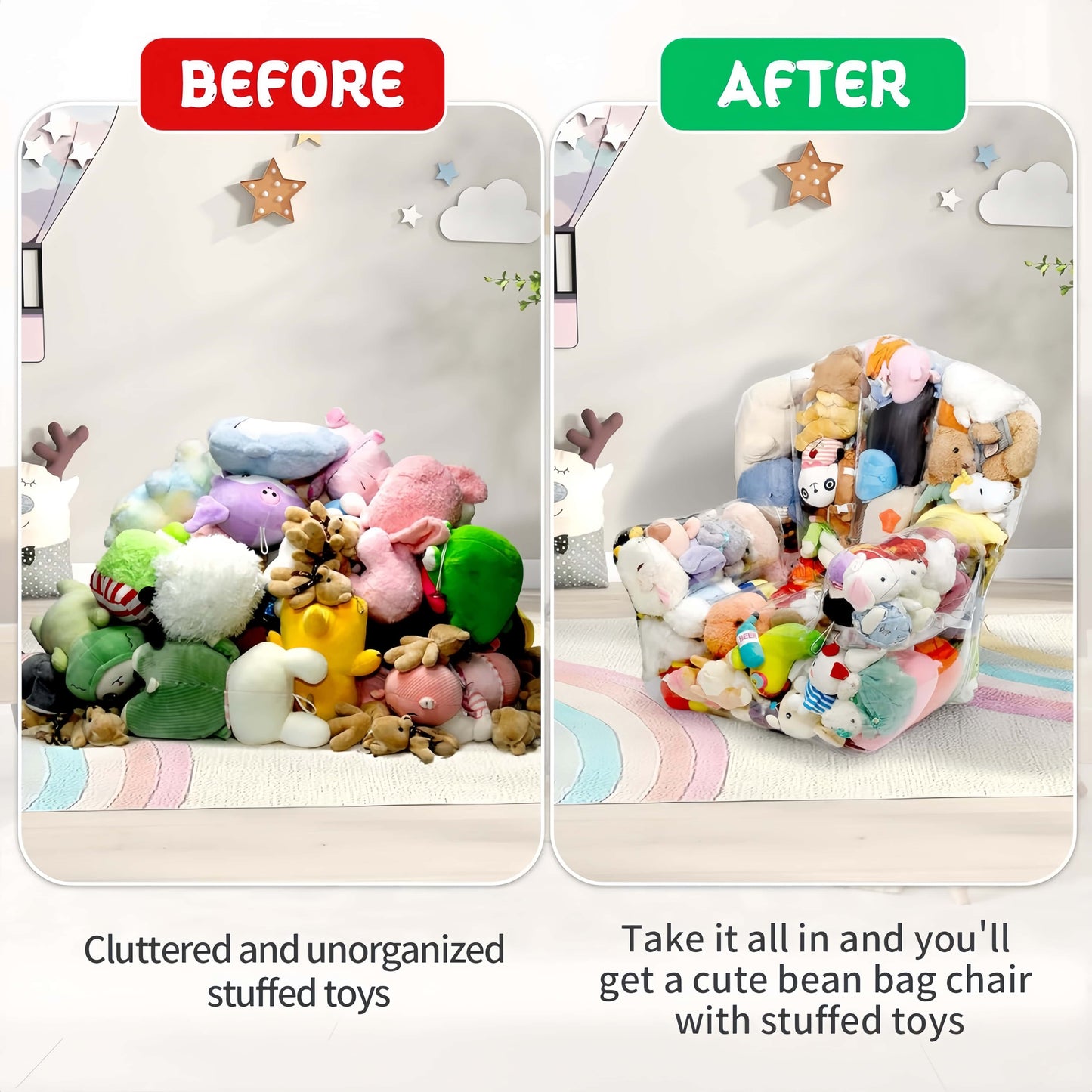 Clear Stuffed Animal Storage Bean Bag Chair🧸✨