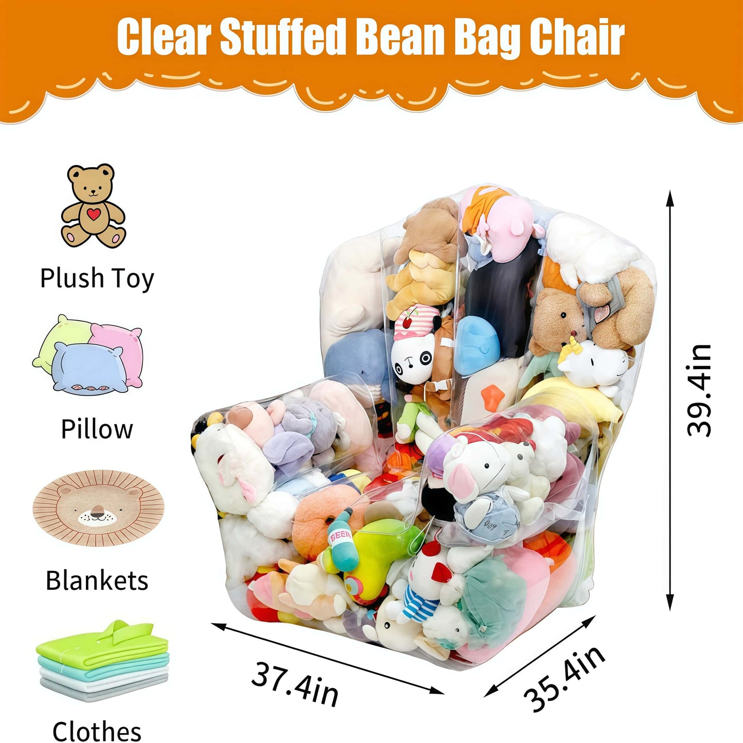 Clear Stuffed Animal Storage Bean Bag Chair🧸✨